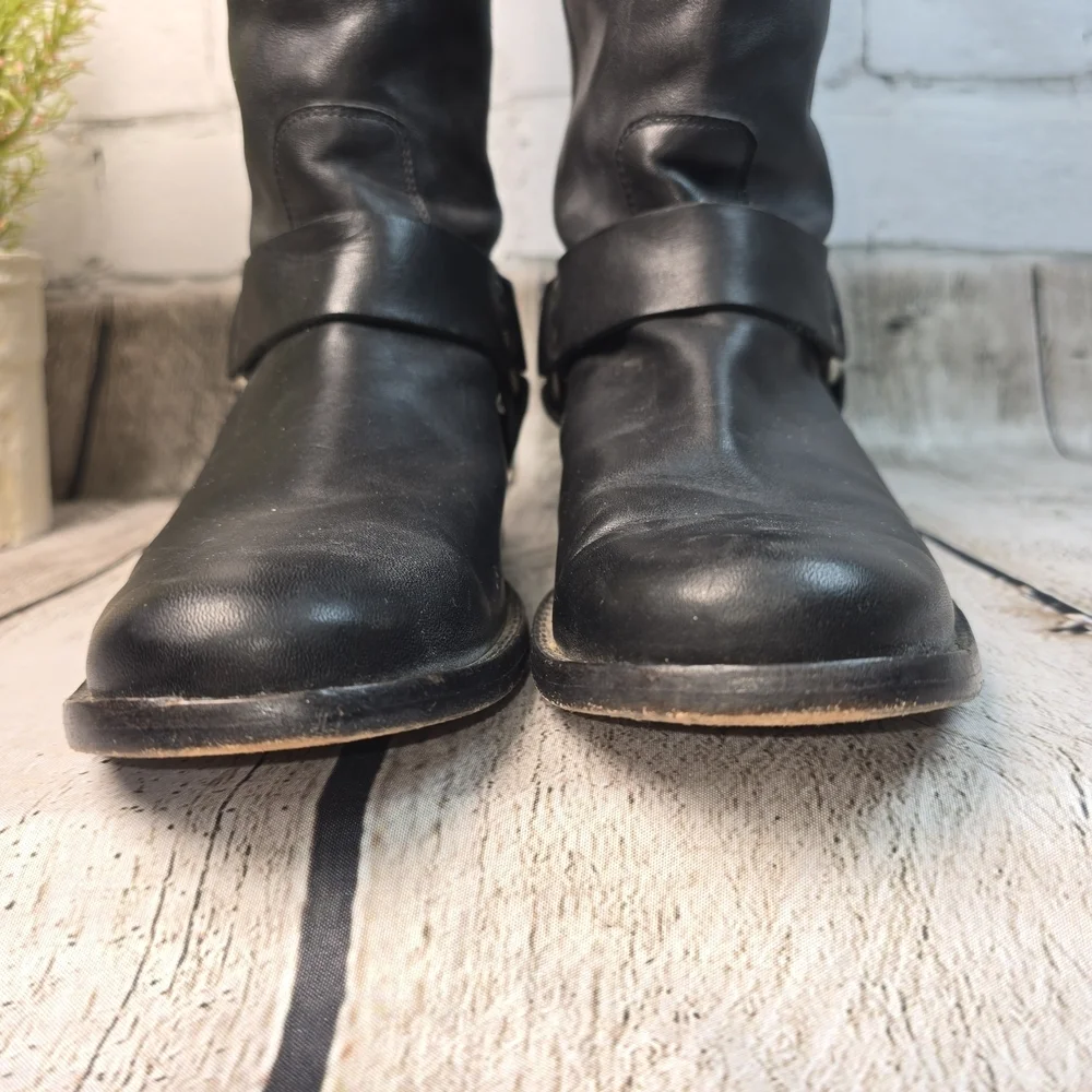 FRYE PHILLIP HARNESS TALL BLACK LEATHER BOOT FULL ZIP BIKER WOMENS 6 EUC